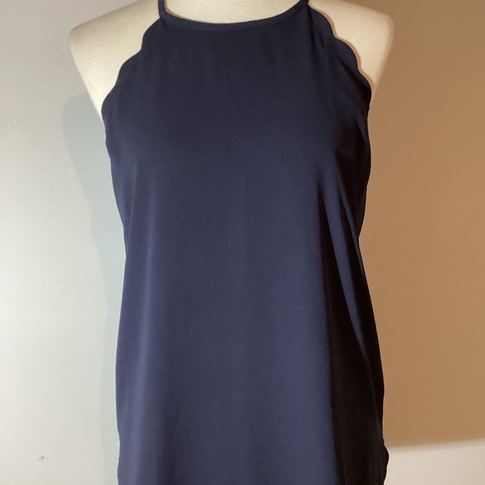 LOFT scalloped edge racerback Blue halter Top, keyhole open, lined, loose fit,S